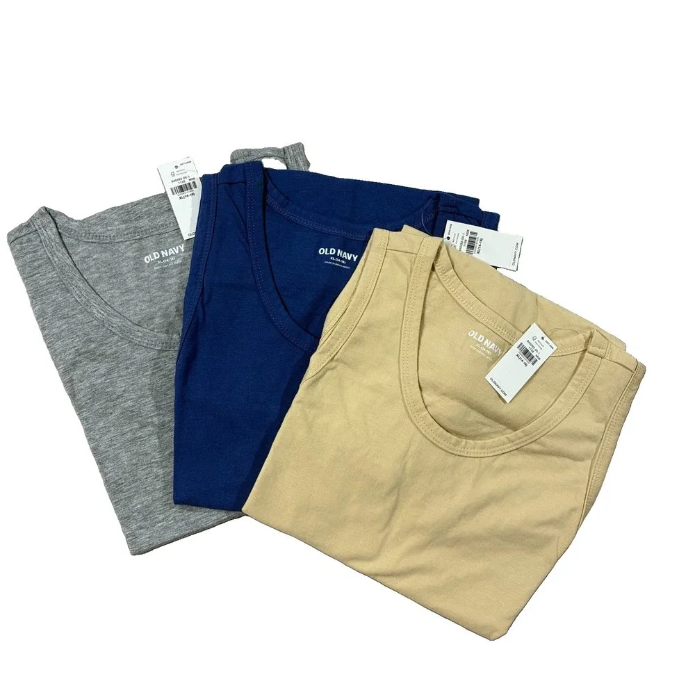 NWT Old Navy Set Of 3 Tank Tops Navy Beige Gray Kids XL (14-16) Everyday Basics